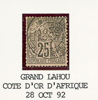 517 PRECURSEUR : 1892 COLONIES GENERALES 25c(pd) Obl. GRAND LAHOU COTE D'OR D'AFRIQUE. RARE. TB. - Autres & Non Classés