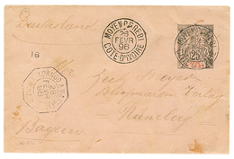 519 1896 Entier 25c Obl. MOYENBEREBI COTE-D'IVOIRE Pour La BAVIERE. Bureau Rare. TB. - Andere & Zonder Classificatie