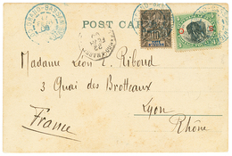 522 1906 COTE D'IVOIRE 10c + LIBERIA 4c Obl. GRAND-BASSAM COTE D'IVOIRE En Bleu Sur Carte Pour La FRANCE. Combinaison Ra - Autres & Non Classés