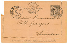 574 1895 Entier 25c Surch. GUYANE Obl. CAYENNE + Transit PARAMARIBO Pour SURINAME. TTB. - Other & Unclassified