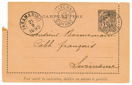 574 1895 Entier 25c Surch. GUYANE Obl. CAYENNE + Transit PARAMARIBO Pour SURINAME. TTB. - Sonstige & Ohne Zuordnung