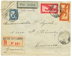 593 1937 INDOCHINE 15c+ 30c+ 36c Obl. XIENG-KHOUANG LAOS Sur Env. RECOM. PAR AVION Pour La FRANCE. TB. - Altri & Non Classificati