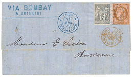 596 1880 CG 10c CERES + 15c SAGE GRIS (rare) Obl. INDE CHANDERNAGOR Sur Lettre Pour BORDEAUX. Superbe. - Altri & Non Classificati