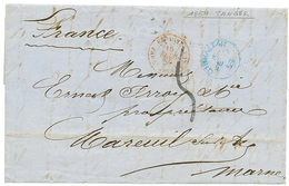 608 "TANGER Via GIBRALTAR" ; 1859 GIBRALTAR Bleu + Taxe 5 Sur Lettre Avec Texte Daté "TANGER" Pour La FRANCE. RARE. TTB. - Autres & Non Classés