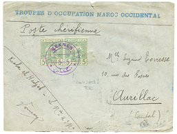 617 1913 POSTE CHERIFIENNES 5c(x2) Obl. MEKNES Sur Envelope De Militaire Pour La FRANCE. RARE. TTB. - Autres & Non Classés