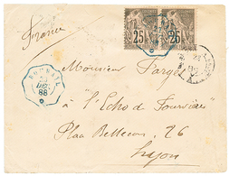 649 "BOURAIL" : 1888 COLONIE GENERALE Paire 25c Obl. Cachet Télégraphique BOURAIL Sur Enveloppe Pour LYON. Trés Rare. Su - Autres & Non Classés