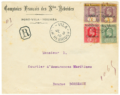 655 1910 1/2d+ 1d+ 2d(x2) Obl. VILA NEW HEBRIDES Sur Env. RECOMMANDEE Pour La FRANCE. Superbe. - Altri & Non Classificati
