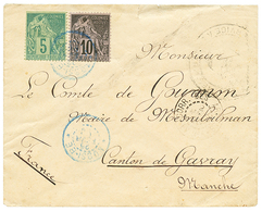 658 "NOSSI-BE - CORRESPONDANCE MILITAIRE" : 1890 CG 5c(pd) + 10c Obl. Cachet évidé NOSSI-BE En Bleu Sur Enveloppe De Mil - Altri & Non Classificati