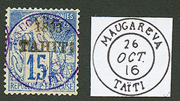 699 "MAUGAREVA" : 15c Surchargé 1893 TAHITI Obl. MAUGAREVA. Rare. TB. - Autres & Non Classés