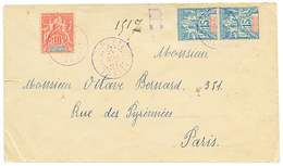 702 1907 10c + Paire 15c Obl. PAPEETE TAHITI En Violet + Cachet Provisoire R Sur Env. RECOM. Pour PARIS. TTB. - Sonstige & Ohne Zuordnung