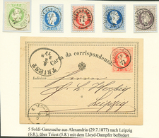 730 1877 P./Stat 5 Soldi Canc. ALEXANDRIEN To LEIPZIG + 5 Stamps Canc. ALEXANDRIEN. Superb. - Levant Autrichien