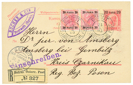 733 BEYROUTH : 1906 P./Stat 20p + 20p(x2) Canc. BEIRUT Sent REGISTERED To KREIS CZARNIKAU. Vvf. - Oostenrijkse Levant