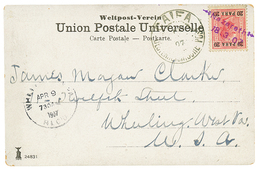 736 "NAZARETH" : 1907 20p Canc. Violet Ornamental Cachet NAZARETH/18.3.02 + CAIFA On Card To USA. RARE. MUENTZ Certifica - Oostenrijkse Levant
