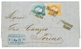 743 1873 10s + 15s Canc. SALONICH On Cover To TORINO(ITALY). Vf. - Oostenrijkse Levant