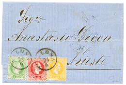 746 VALONA - ALBANIA : 1875 2 Soldi + 3 Soldi + 5 Soldi Canc. VALONA On Entire Letter To TRIESTE. FERCHENBAUER Certifica - Levante-Marken