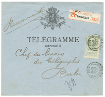 749 TELEGRAMME : 1907 50c Obl. BRUXELLES Sur Env. TELEGRAMME RECOMMANDEE Pour L' ALLEMAGNE. RARE. Superbe. - Andere & Zonder Classificatie
