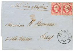 756 DANISH WEST INDIES - FRENCH Mail : 1865 FRANCE 80c(x2) Canc. ANCHOR + Danish Cachet ST THOMAS On Cover (double Rate) - Deens West-Indië