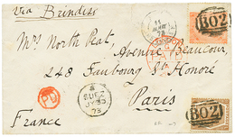 773 SUEZ : 1873 Rare 6d Brown + 4d Canc. B02 + SUEZ On Envelope To PARIS. Vvf. - Other & Unclassified