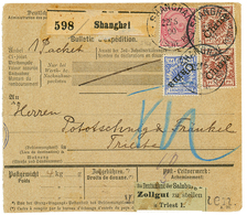 785 VORLAUFER : 1900 2 MARK (v37) + 20pf(n°4I)+ 50pf(n°6I)x2 Canc. SHANGHAI On PARCEL CARD To TRIESTE. RARE. Vvf. - Autres & Non Classés