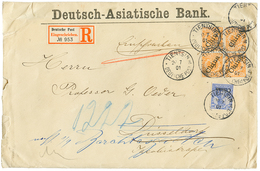 790 1901 25pf Block Of 4(rare)+ 20pf Canc. TIENTSIN On REGISTERED Envelope To GERMANY. Signed BOTHE. Vf. - Other & Unclassified