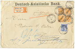 790 1901 25pf Block Of 4(rare)+ 20pf Canc. TIENTSIN On REGISTERED Envelope To GERMANY. Signed BOTHE. Vf. - Altri & Non Classificati