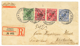 823 1901 5pfg On 10pf Blue Pen(n°1IIb) + CHINA 5pf+ 10pf+ 20pf Canc. TSINGTAU KIAUTSCHOU On REGISTERED Envelope To WIESB - Autres & Non Classés