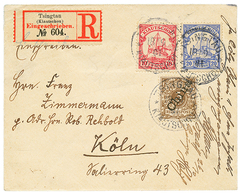 825 1901 3pf (v1II) + YACHT 10pf+ 20pf Canc. TSINGTAU On REGISTERED Envelope To KÖLN. Ex. MITSUHARA. Vvf. - Altri & Non Classificati