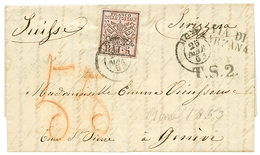 872 PAPAL STATES : 1853 5B Canc. ROMA+ T.S.2 + VIADI SARZANA On Entire Letter To GENEVE SWITZERLAND. Vvf. - Non Classificati