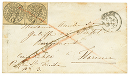 873 PAPAL STATES : 1856 Pair 4B(n°5) On Envelope From ANCONA To FLORENCE. Vf. - Non Classificati