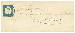 879 1855 SARDINIA 20c(n°8d) With 4 Large Margins Canc. IVREA On Envelope To S. REMO. RAYBAUDI Certificate(1987). Vvf. - Ohne Zuordnung