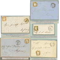 889 SICILY - Stamps From SARDINIA : Lot 5 Covers With 10c(n°14)canc. CATANIA(n°14Ce), BARCELONA, SIRACUSA, CASTROGIOVANN - Ohne Zuordnung