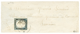 895 1856 SARDINIA 20c(n°15i) Celeste Oltremare Scurissimo Canc. THONON On Cover. Signed CALVES. Sass = 1800€. Vf. - Unclassified