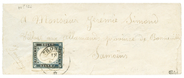 895 1856 SARDINIA 20c(n°15i) Celeste Oltremare Scurissimo Canc. THONON On Cover. Signed CALVES. Sass = 1800€. Vf. - Non Classificati