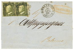 916 SICILY : 1859 Pair 1gr Touched At Base + MAZZARA Red + PALERMO ARRIVO On Cover To PALERMO. Vf. - Unclassified
