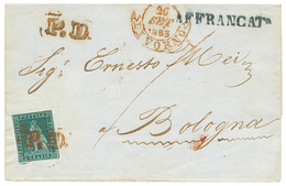 918 TOSCANY : 1853 4cr Canc. PD Red + AFFRANCATA + LIVORNO On Cover To BOLOGNA. Vf. - Unclassified