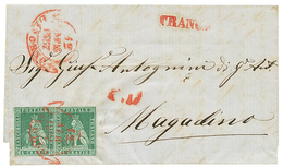 919 TOSCANY : 1857 Superb Pair 4c Canc. LIVORNO Red On Cover To MAGADINO. Sass. = 3750€. AVI Certificate (2010). Superb. - Unclassified