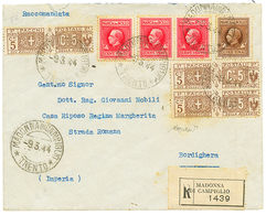 926 1944 PACCHI 5c(n°7)x6 + ITALY 20c(x3)+ 1L On REGISTERED Envelope MADONNA DI CAMPIGLIO. CAFFAZ Certificate(2002). Sup - Ohne Zuordnung
