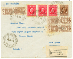 926 1944 PACCHI 5c(n°7)x6 + ITALY 20c(x3)+ 1L On REGISTERED Envelope MADONNA DI CAMPIGLIO. CAFFAZ Certificate(2002). Sup - Non Classificati