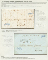 1037 1840/42 2 Entire Letters From GIBRALTAR + B.BRIT. Blue+ "240" Or "300" Tax Mparking To PORTUGAL. Vvf. - Other & Unclassified