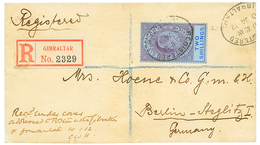 1052 1912 2 SHILLING Canc. REGISTERED GIBRALTAR On Envelope To GERMANY. Rare Stamp On Letter. Vvf. - Sonstige & Ohne Zuordnung