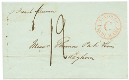 1082 1844 LIVORNO VIA DI MARE/C In Red On Entire Letter From MALTA To LEGHORN(ITALY). Superb. - Other & Unclassified