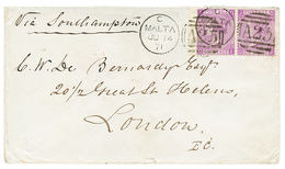 1088 1871 Pair 6d(pl.9) Canc. A25 + MALTA On Envelope To ENGLAND. Vvf. - Altri & Non Classificati