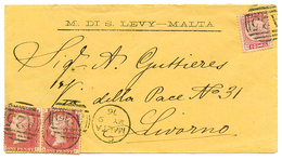 1089 1876 1/2d + 1d(x2) Canc. A25 + MALTA On Envelope To LIVORNO(ITALY). Vvf. - Altri & Non Classificati