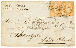 1122 1860 FRANCE 40c(x2) On Envelope From PARIS To SHANGHAI CHINA. Verso, Blue HONG-KONG. Small Faults. Vf. - Altri & Non Classificati