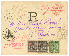 1128 1900 CHINA 10c(x2) Canc. CHINKIANG + French P.O CHINA 25c(x2) Canc. SHANGHAI CHINE On REGISTERED Envelope To FRANCE - Sonstige & Ohne Zuordnung