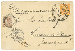 1130 1901 CHINA 1c Canc. PAOTING + STRAITS SETTLEMENTS 3c Canc. SINGAPORE On Card To GERMANY. Rare Combination. Vvf. - Other & Unclassified