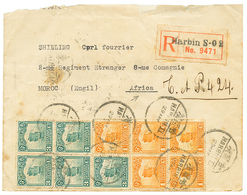 1132 CHINA To MOROCCO : 19101c(x5) + 3c(x5) Canc. HARBIN On REGISTERED Envelope Via MOUKDEN To MOROCCO AFRICA. Very Rare - Other & Unclassified