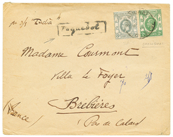 1133 HONG-KONG 2c + 8c Canc. SHANGHAI + Boxed PAQUEBOT On Envelope To FRANCE. Vf. - Andere & Zonder Classificatie