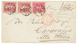 1144 1881 CHILE 5c(x3) Canc. COPIAPO + Red Cds PANAMA-UNION PAQ.F A N°1 On Envelope To ITALIA. Superb. - Chile