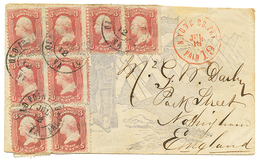 1191 UNITED STATES : 1862 3c(x8) Canc. On Superb Illustrated Envelope To ENGLAND. One Stamp With Fault (crease). RARE. V - Andere & Zonder Classificatie